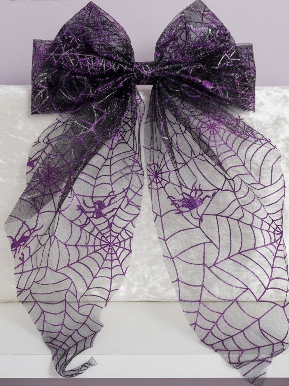 Halloween Spider Web Hair Bow - Purple and Black